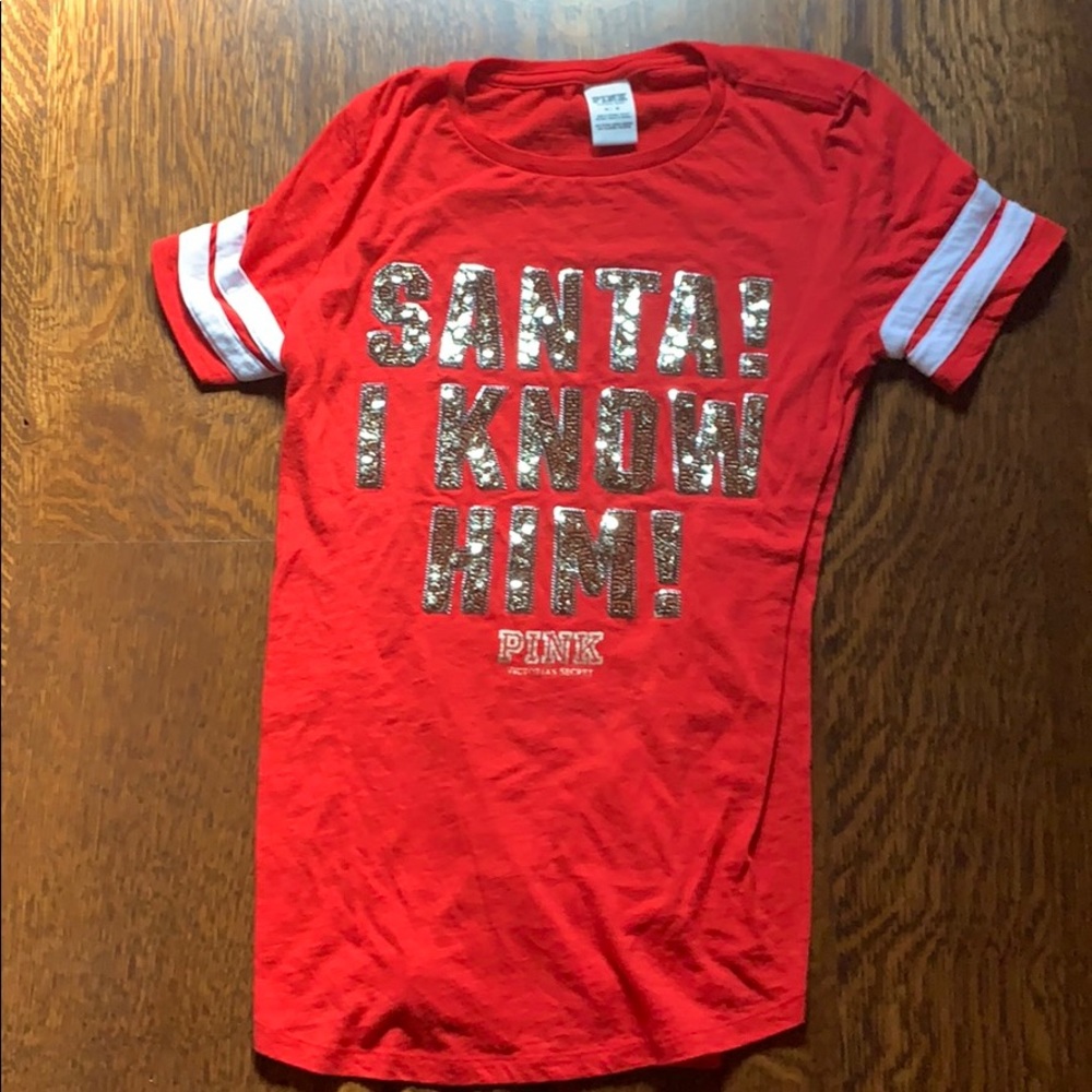 NWOT “Santa I Know Him” PINK top